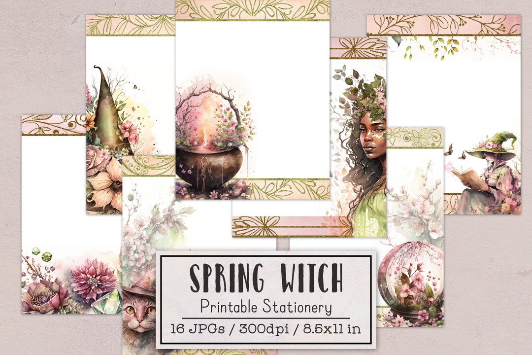 Spring Witch Stationery Witchy Unlined and Lined Writing Paper Digital ...