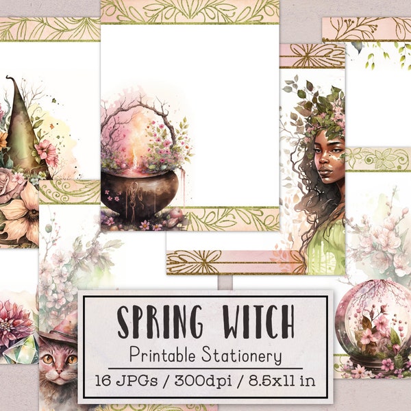 Spring Witch Stationery Witchy | Unlined and Lined Writing Paper | Digital Stationery Paper for Letter Writing | Journal Paper