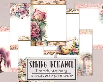 Spring Romance Valentine's Day Stationery | Unlined and Lined Writing Paper | Digital Stationery Paper for Letter Writing | Journal Paper