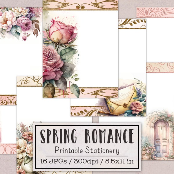 Spring Romance Valentine's Day Stationery | Unlined and Lined Writing Paper | Digital Stationery Paper for Letter Writing | Journal Paper