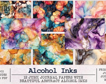 Alkohol Tinte Junk Journal Papier | Junk Journal Ephmera Kit JPG und PDF | Druckbare Journal Seiten | Digitales Papier | Lacktinten Aquarellfarben
