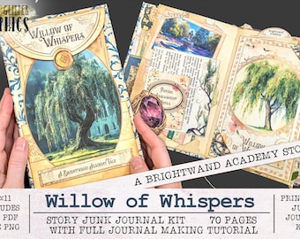 Willow of Whispers Junk Journal Kit | JPG PNG PDF + Video Tutorial | 70 Page Download with Story | Wizarding School Brightwand Academy