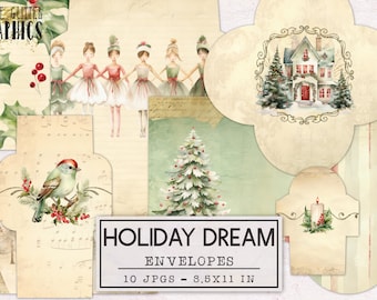 Holiday Dream Christmas Envelopes Junk Journal Printable | Junk Journal Kit Ephemera Pack | Printable Journal Digital Download