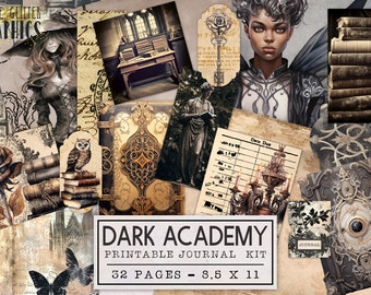 Dark Academy Junk Journal Kit | Junk Journal Ephemera Pack | Printable Journal Pages | Digital Download Gothic Fantasy Witch Dark Academia