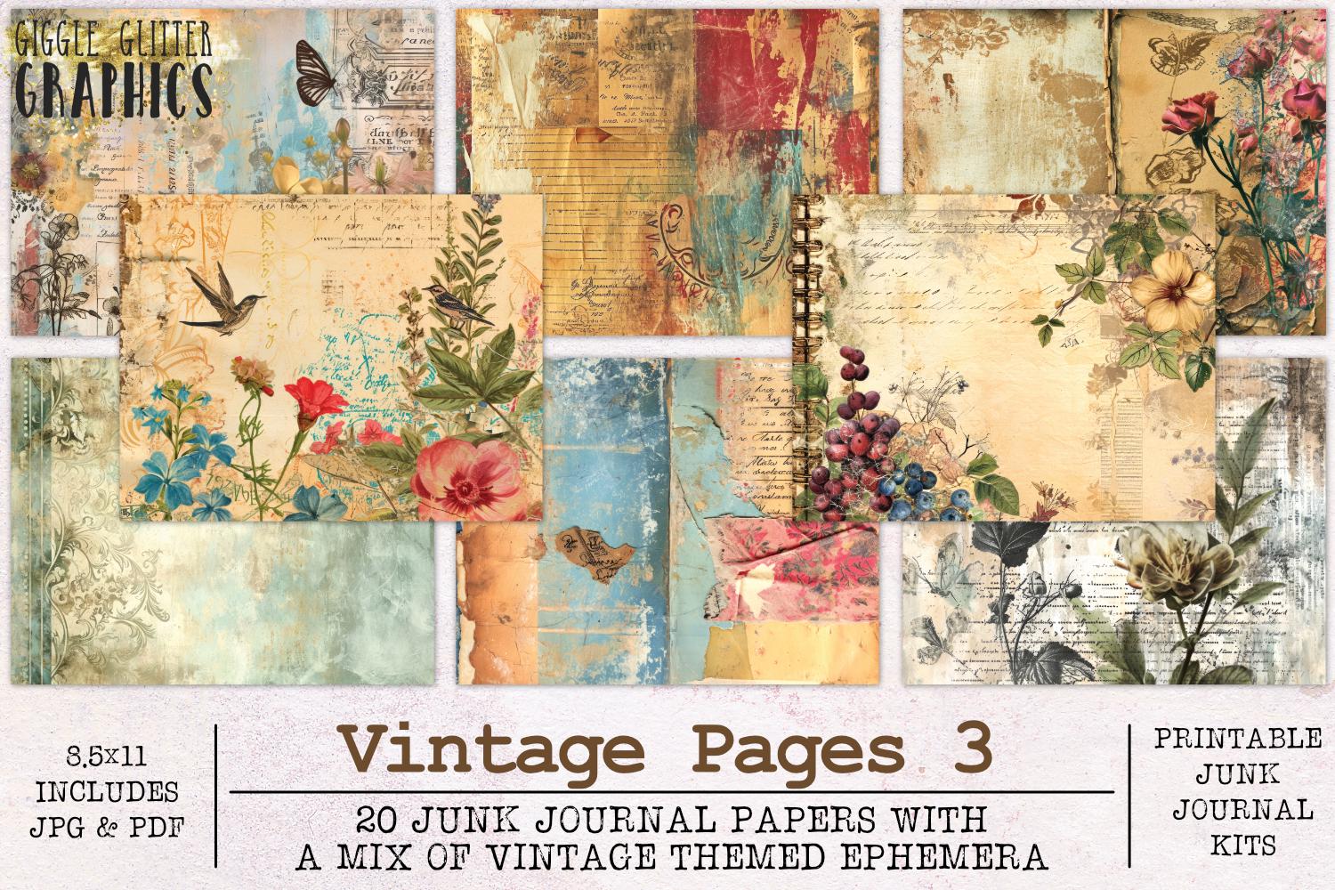 Vintage Junk Journal Paper Set 3 | Junk Journal Kit JPG + PDF ...