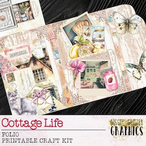 Kit folio pour journal indésirable Cottage Life | Trousse de journal pour ordures ménagères Cottagecore | Éphémères pour le scrapbooking | Kit de création sur le thème Cottage Core avec tutoriel