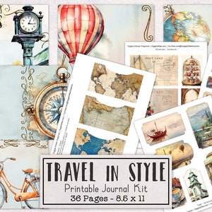 Travel in Style Junk Journal Kit | Ephemera-pakket voor ongewenste dagboeken | Afdrukbare dagboekpagina's | Digitale download vakantievervoer