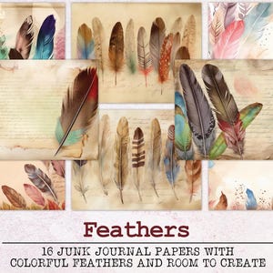 Papel de diário de penas Junk | Kit de diário Junk JPG + PDF | Páginas de diário para impressão | Papel digital Ephemera | Ilustrações em aquarela Boho