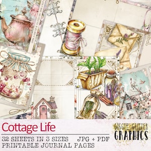 Cottage Life Junk Journal Pages | Cottagecore Junk Journal Kit | Printable JPG + PDF | Digital Paper Ephemera | Vintage Shabby Flowers