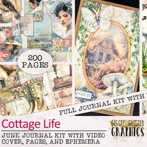 Cottage Life Junk Journal Kit BUNDEL | Compleet junkjournal-ephemerapakket met videotutorial | Afdrukbare dagboekpagina's | Digitale download