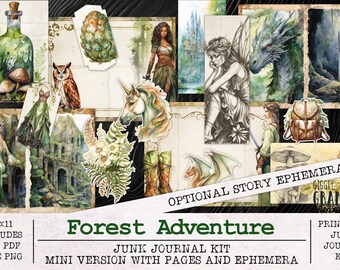 Forest Adventure MINI Junk Journal Kit | Junk Journal Ephemera Pack | Printable Journal Pages | Digital Download Fantasy Dragon Fairy Elves