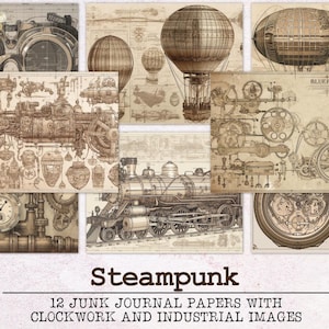 Steampunk Junk Journal Papier | Junk Journal Kit JPG + PDF | Druckbare Journal Seiten | Digitales Papier Ephemera | Steampunk-Hintergrund