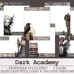 Dark Academy-briefpapier | Ongevoerd en gelinieerd briefpapier JPG PDF | Digitaal papier voor het schrijven van brieven | Journalpapier Gothic Dark Academia