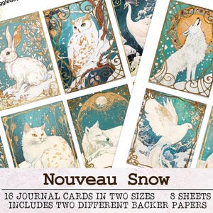 Nouveau Carnet cartonné animal des neiges | Kit de journal indésirable hivernal, pack éphémères JPG PDF | Téléchargement numérique imprimable Chat Loup Paon Ours