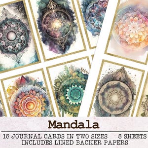 Aquarel mandala-dagboekkaarten voor junkjournals | Boho Junk Journal Kit JPG PDF | Afdrukbaar tijdschrift digitale download