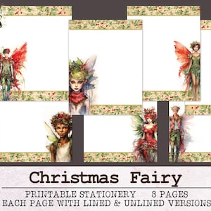 Christmas Stationery Fairy | Unlined and Lined Writing Paper JPG PDF | Digital Stationery Paper for Letter Writing | Journal Paper image 1