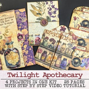 Kit de diario basura de 4 proyectos de Twilight Apothecary / Con videotutorial JPG PNG PDF / Carpeta folio imprimible con etiqueta de bolsillo para descargar