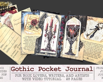 Gothic Pocket Journal Junk Journal Kit | For Book Log, Writing, Collage | With Video Tutorial JPG PNG PDF | Printable Digital Download