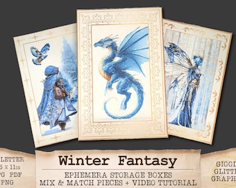 Winter Fantasy Ephemera Storage Box Making Kit | Mix and Match Pieces With Video Tutorial JPG PNG PDF | Printable Digital Download