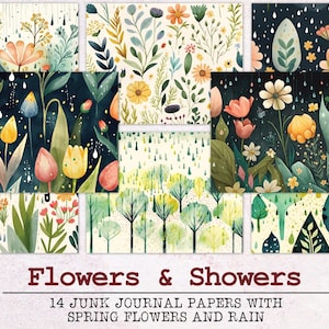 Blumen und Duschen Junk Journal Papier | Junk Journal Kit JPG + PDF | Druckbare Journal Seiten | Digitales Papier Ephemera | Natur Blumen