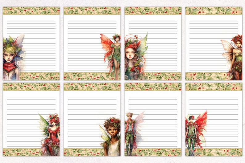 Christmas Stationery Fairy | Unlined and Lined Writing Paper JPG PDF | Digital Stationery Paper for Letter Writing | Journal Paper image 2
