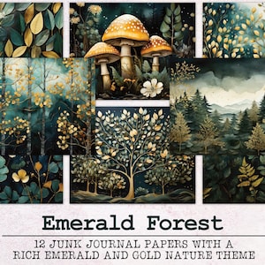 Emerald Forest Junk Journal Paper | Junk Journal Kit JPG and PDF | Printable Journal Pages | Digital Paper Ephemera | Tree Watercolor Nature