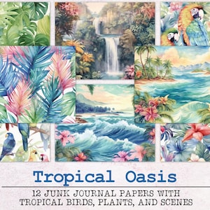 Tropical Oasis Junk Journal Paper | Junk Journal Kit JPG + PDF | Printable Journal Pages | Digital Paper Ephemera | Ocean Hawaii Vacation