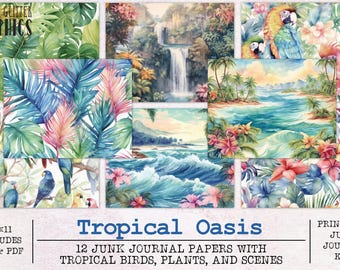 Tropical Oasis Junk Journal Paper | Junk Journal Kit JPG + PDF | Printable Journal Pages | Digital Paper Ephemera | Ocean Hawaii Vacation