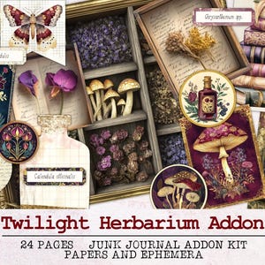Twilight Herbarium-add-on 24-pagina's botanische apotheker junk Journal Kit | JPG PNG PDF Ephemera-pakket | Digitale download