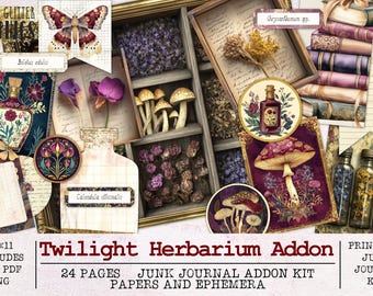 Twilight Herbarium Addon 24 Page Botanical Apothecary Junk Journal Kit | JPG PNG PDF Ephemera Pack | Digital Download
