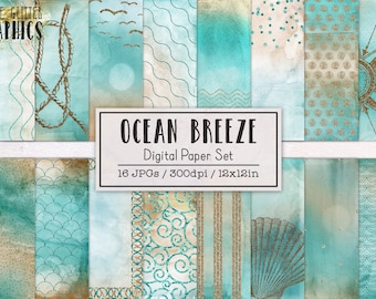 Ocean Breeze Digital Papers | Digital Paper Pack | Printable Scrapbook Ephemera | Beach Water Ocean Tropical