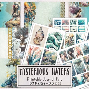 Kit de journal de bord sirène Mysterious Waters | Pack d'éphémères Journal Junk Nature | Pages de journal imprimables | Téléchargement numérique Ocean Nautical