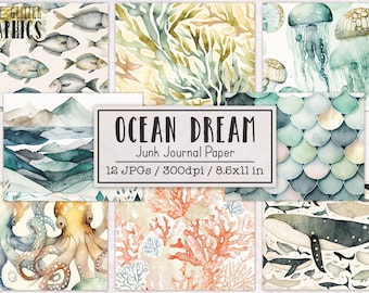 Ocean Dream Junk Journal Paper | Junk Journal Kit | Printable Journal Pages | Digital Paper Ephemera | Sea Nautical Journal