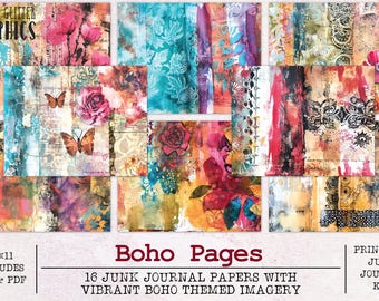 Boho Junk Journal Paper | Junk Journal Kit JPG + PDF | Printable Journal Pages | Digital Paper Ephemera | Distressed Collage Bohemian