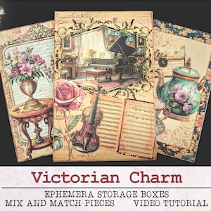 Victorian Charm Ephemera Storage Box Making Kit | Mix and Match Pieces With Video Tutorial JPG PNG PDF | Printable Digital Download