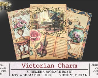 Victorian Charm Ephemera Storage Box Making Kit | Mix and Match Pieces With Video Tutorial JPG PNG PDF | Printable Digital Download