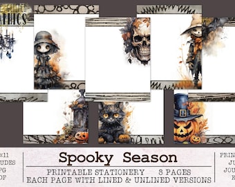 Gruselige Jahreszeit Briefpapier | Unliniertes und liniertes Schreibpapier JPG PDF | Digitales Halloween Papier zum Schreiben von Briefen | Journal Paper Horror
