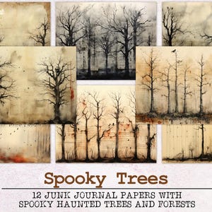 Spooky Trees Junk Journal Paper | Halloween Junk Journal Kit JPG + PDF | Printable Journal Pages | Digital Paper Ephemera | Gothic Horror
