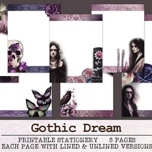Gothic Stationery Gothic Dream | Unlined and Lined Writing Paper JPG PDF | Digital Stationery Paper for Letter Writing | Journal Paper