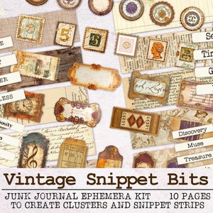 Vintage Snippet Streifen Cluster machen Junk Journal Ephemera Kit | Video Anleitung | Druckbare JPG + PNG + PDF