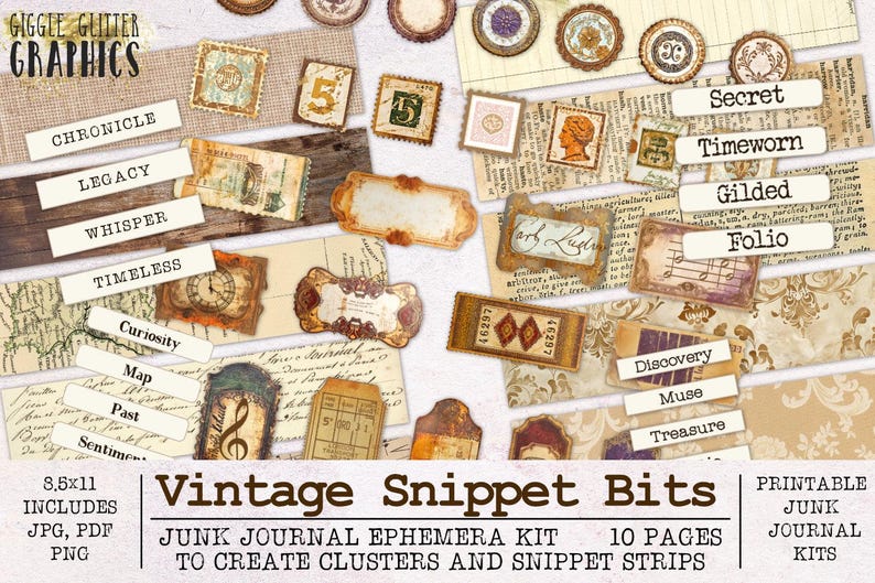 Vintage Snippet Strip Cluster Making Junk Journal Ephemera Kit | Video ...