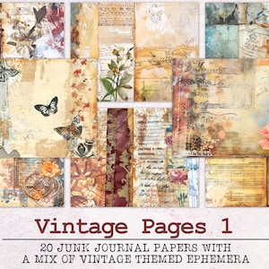 Vintage Junk Journal Paper Set 1 | Junk Journal Kit JPG + PDF | Printable Journal Pages | Digital Paper Ephemera | Distressed Collage