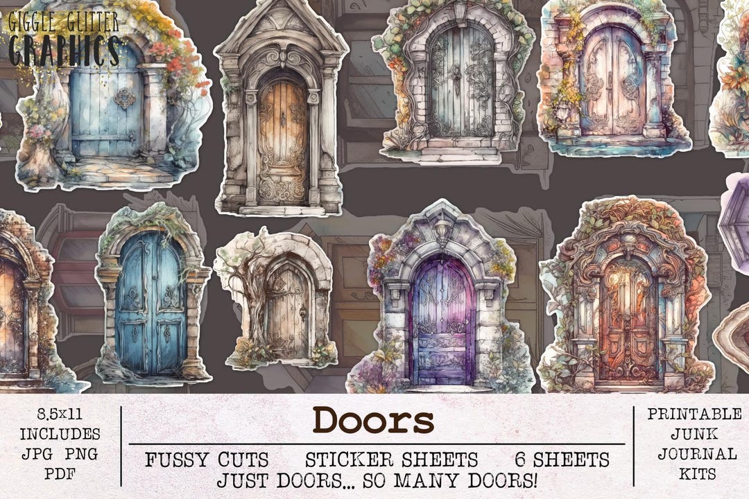 Door Fussy Cuts Printable Sticker Sheets | Junk Journal Kit JPG PDF PNG ...