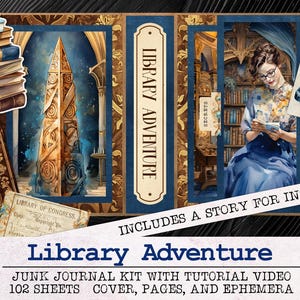 Bibliothek Abenteuer Junk Journal Kit | Junk Journal Ephemera Paket | Druckbare Journal Seiten | Digital Download Fantasy Leichte Lovecraft Vibes