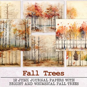 Herbst Junk Journal Papier | Junk Journal Kit JPG und PDF | Druckbare Journal Seiten | Digitales Papier Ephemera | Wald Aquarell Natur Bäume