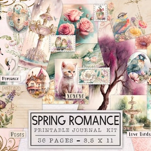 Spring Romance Valentine&#39;s Day Junk Journal Kit | Nature Junk Journal Ephemera Pack | Printable Journal Pages | Digital Download Wedding