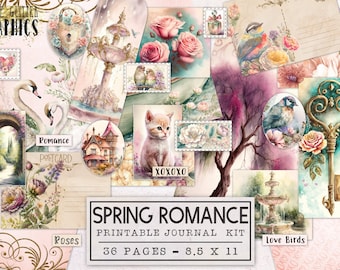 Spring Romance Valentine's Day Junk Journal Kit | Nature Junk Journal Ephemera Pack | Printable Journal Pages | Digital Download Wedding