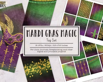 Mardi Gras Magic ATC Artist Trading Cards | Junk Journal Kit | Digital Ephemera Pack | Hang Tags | Printable Ephemera Kit