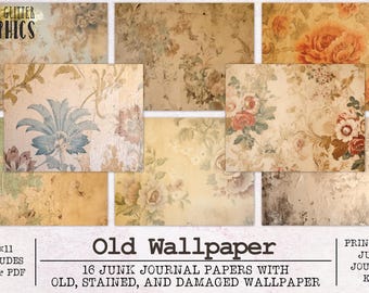 Old Wallpaper Junk Journal Paper | Junk Journal Kit JPG + PDF | Printable Journal Pages | Digital Paper Ephemera | Vintage Shabby