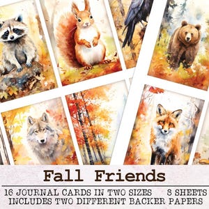 Cartes de journalisation des amis de l'automne pour les journaux indésirables | Kit de carnets d'automne éphémères JPG PDF | Téléchargement numérique imprimable Animaux de la forêt